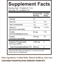 Liposomal vitamin C- Supplement Fact label of Lypo-Spheric vitamin C