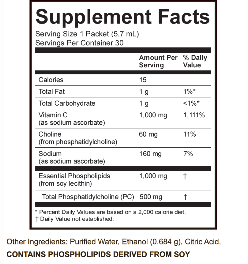 Liposomal vitamin C- Supplement Fact label of Lypo-Spheric vitamin C